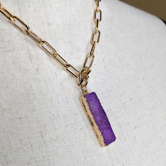 Fuchsia Pink Druzy Crystal, Chunky Chain - Picture 4 of 4